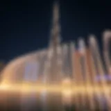 Majestic view of the Burj Khalifa water dance at night