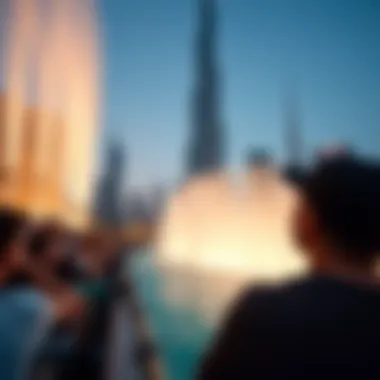 Audience Enjoying the Water Dance A crowd enjoying the Burj Khalifa water dance performance