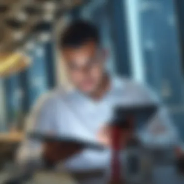 Expert analyzing data on a digital tablet regarding property valuation