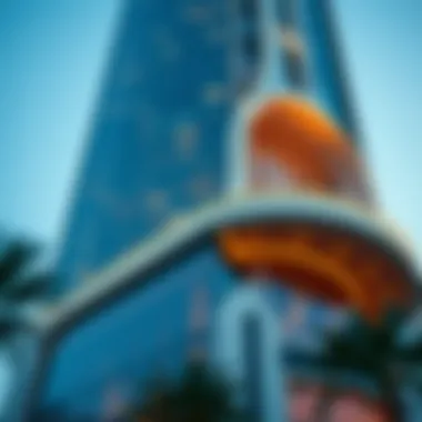 Close-up of the architectural details of Bugatti Tower