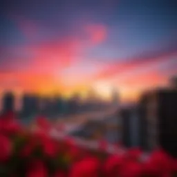 Stunning view of Jumeirah Beach Residence skyline at sunset