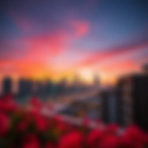 Stunning view of Jumeirah Beach Residence skyline at sunset
