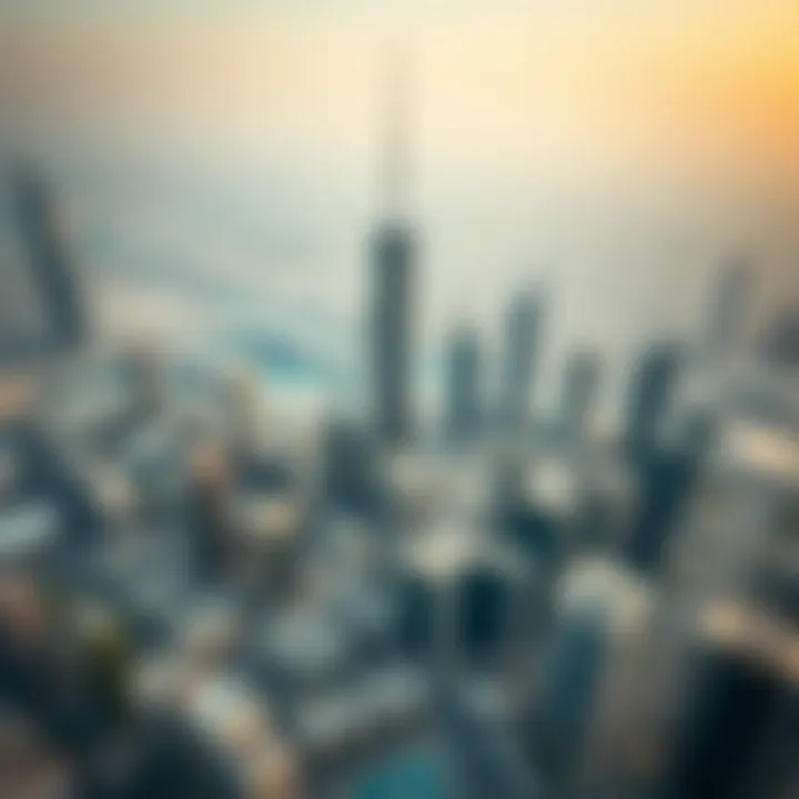 Aerial view of Dubai skyline with Binary Tower standing tall among skyscrapers