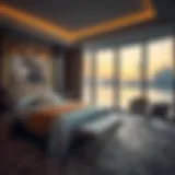 Luxurious bedroom suite with a stunning view of the Dubai skyline