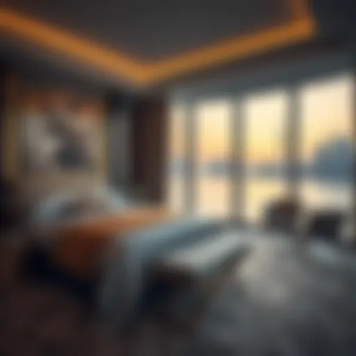 Luxurious bedroom suite with a stunning view of the Dubai skyline