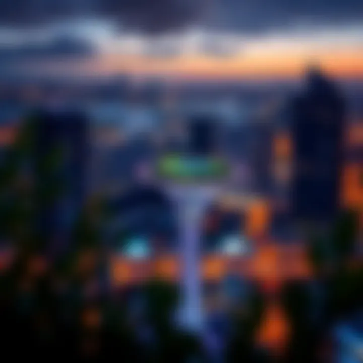 Night view of a sky garden building illuminated, demonstrating its integration with the city’s nightlife.