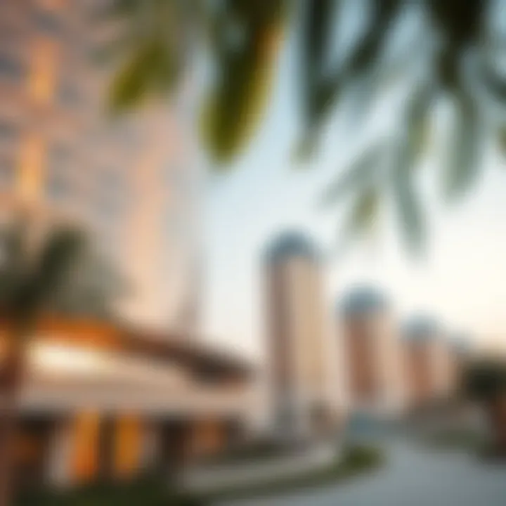 A close-up of a sunrise building showcasing eco-friendly design elements